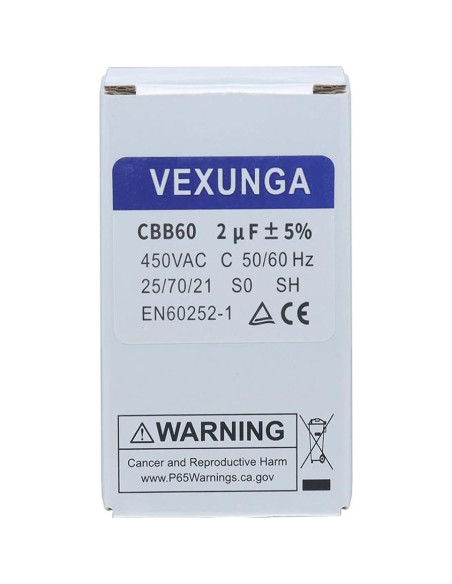 Capacitor de Funcionamiento VEXUNGA CBB60 2uF 450V AC