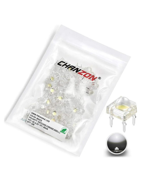 100 LEDs Diodo Emisor Blanco 5mm CHANZON Lente Redonda