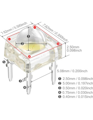 100 LEDs Diodo Emisor Blanco 5mm CHANZON Lente Redonda