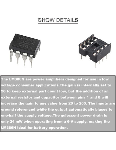 20 Pcs Amplificador de Audio LM386N + Zócalo DIP-8 DKARDU