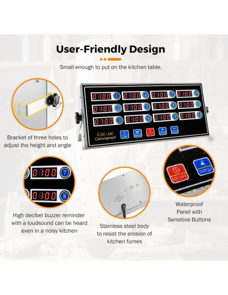 Temporizador Digital de Cocina BEAMNOVA 12 Canales Acero Inoxidable