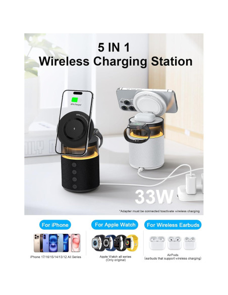 Estación de Carga Inalámbrica 5-en-1 BlKE Max con Altavoz y Luz Estación de Carga Inalámbrica 5-en-1 BlKE Max con Altavoz y Luz