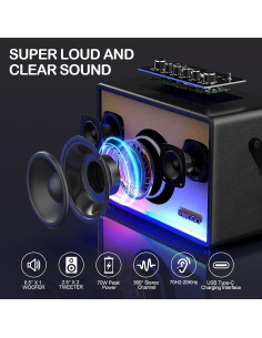 Altavoz Bluetooth EAMOGO 70W Portátil con 2 Micrófonos UHF 2