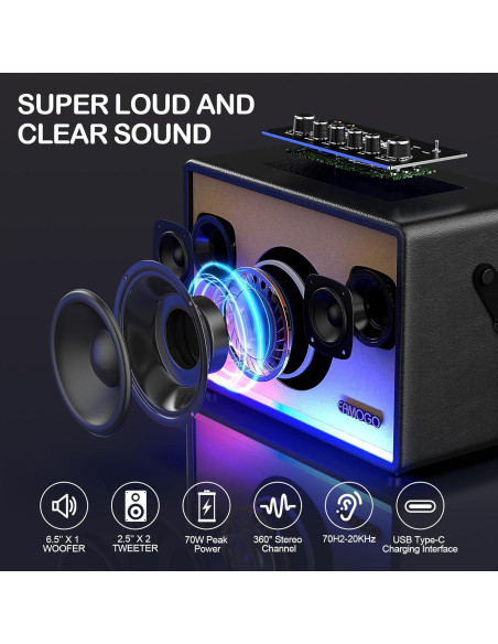 Altavoz Bluetooth EAMOGO 70W Portátil con 2 Micrófonos UHF