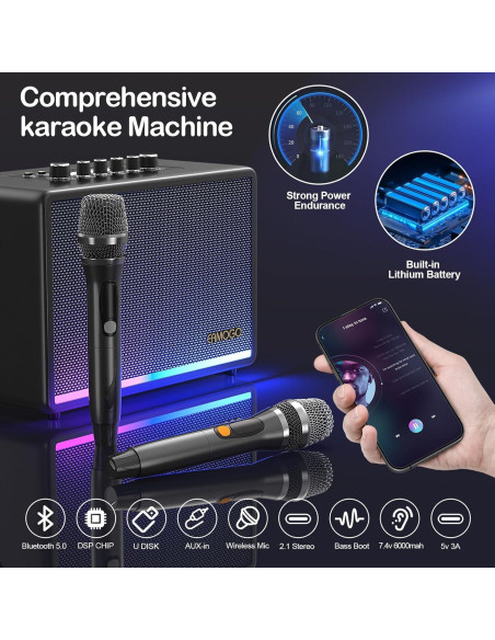 Altavoz Bluetooth EAMOGO 70W Portátil con 2 Micrófonos UHF
