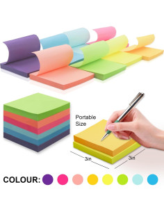 Notas Adhesivas 3x3 Realzeva - Paquete de 8 Colores Vibrantes 2