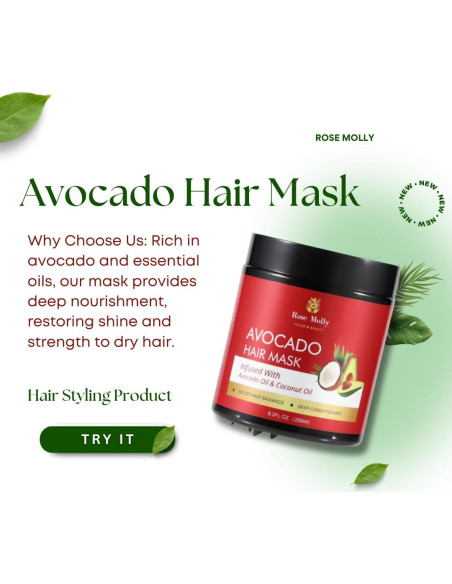 Mascarilla Capilar de Aguacate Rose Molly 250ml Acondicionamiento Profundo