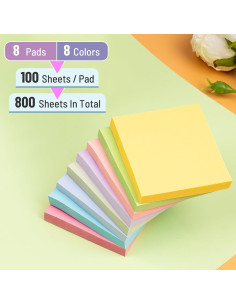 Notas Adhesivas AUYAARS 7.62cm x 7.62cm, 800 Hojas, 8 Colores 2