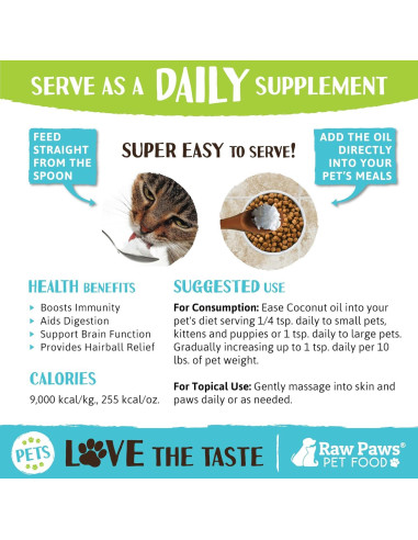 Aceite de Coco Orgánico Virgen Raw Paws 226 g para Mascotas