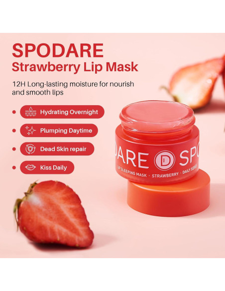 Mascarilla Labial de Noche Fresa SPODARE - 12.42 ml Hidratante