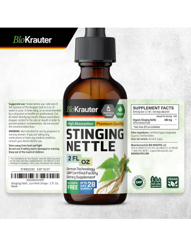 Tintura de Ortiga BioKrauter 60 ml - Suplemento Vegano Urinario
