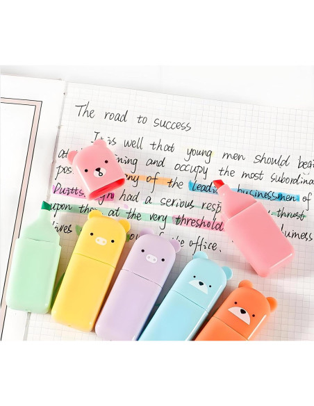 Set de 6 Mini Marcadores Fluorescentes HOMEBEARJ Oso Kawaii