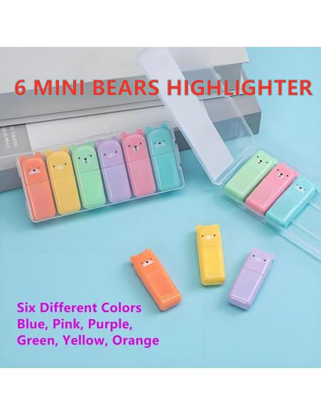 Set de 6 Mini Marcadores Fluorescentes HOMEBEARJ Oso Kawaii