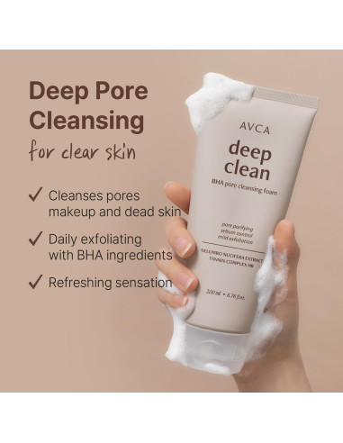AVCA BHA Espuma Limpiadora Facial 200ml - Cuidado Piel Grasa
