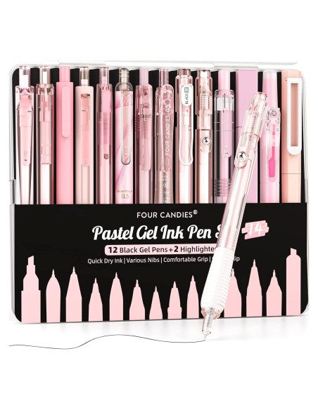 Conjunto de Bolígrafos de Gel Cuatro Caramelos 14 Piezas Rosa