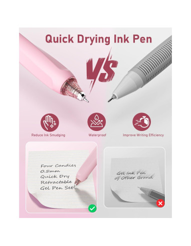 Conjunto de Bolígrafos de Gel Cuatro Caramelos 14 Piezas Rosa