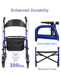 Andador Plegable Mindmed con Asiento y Ruedas 20 cm Azul 2