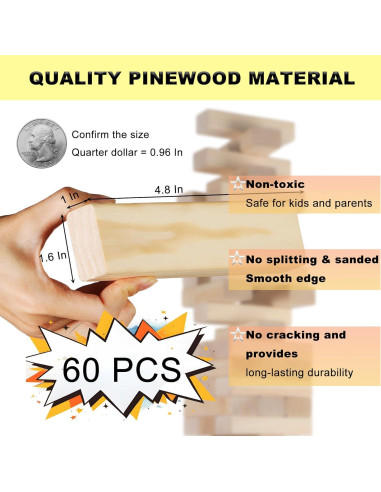 Juego de Torre Tumbling Orizliztion 1.0 M 60 Bloques Madera