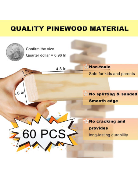 Juego de Torre Tumbling Orizliztion 1.0 M 60 Bloques Madera