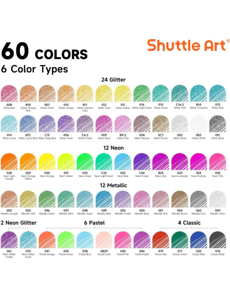 Bolígrafos de Gel Shuttle Art 120 Piezas 60 Colores Recargas