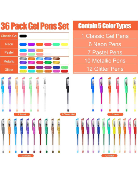 Set de 36 Bolígrafos de Gel TANMIT Multicolor Punta Fina