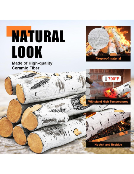 Registros de Chimenea Falsa Uniflasy 7pcs Madera Cerámica 40cm