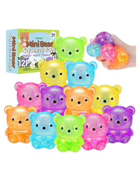 12 Pelotas Antiestrés Squishy VESPRO Oso Colorido 10.97 cm