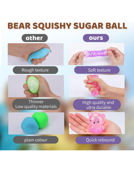 12 Pelotas Antiestrés Squishy VESPRO Oso Colorido 10.97 cm