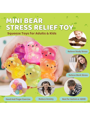 12 Pelotas Antiestrés Squishy VESPRO Oso Colorido 10.97 cm