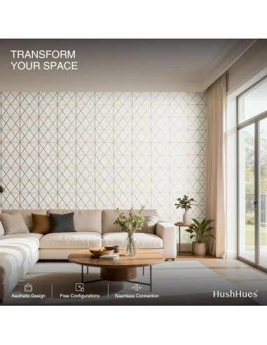 Paquete de 12 Paneles Acústicos 40x30cm Blanco+Camello