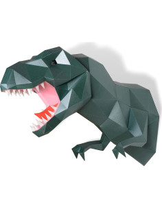 Trofeo de Tyrannosaurus rex DIY - Escultura de Papel 3D Verde 2