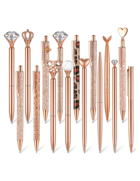 Conjunto de 16 Bolígrafos Retráctiles Colarr Oro Rosa Tinta Negra