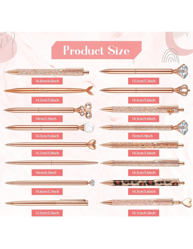 Conjunto de 16 Bolígrafos Retráctiles Colarr Oro Rosa Tinta Negra