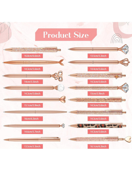 Conjunto de 16 Bolígrafos Retráctiles Colarr Oro Rosa Tinta Negra