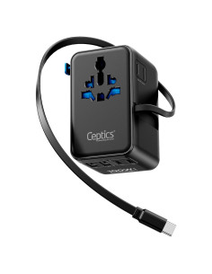 Adaptador de Viaje Universal Ceptics 100W con Cable USB-C Retráctil