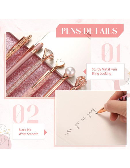 Conjunto de 16 Bolígrafos Retráctiles Colarr Oro Rosa Tinta Negra