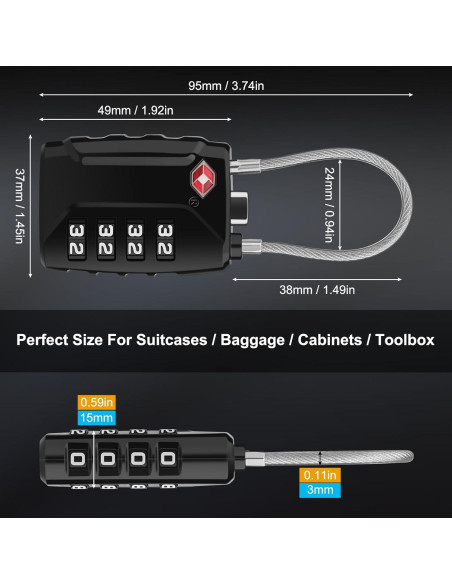 Candados de Equipaje TSA Diyife, 2 Paquete, 4 Dígitos