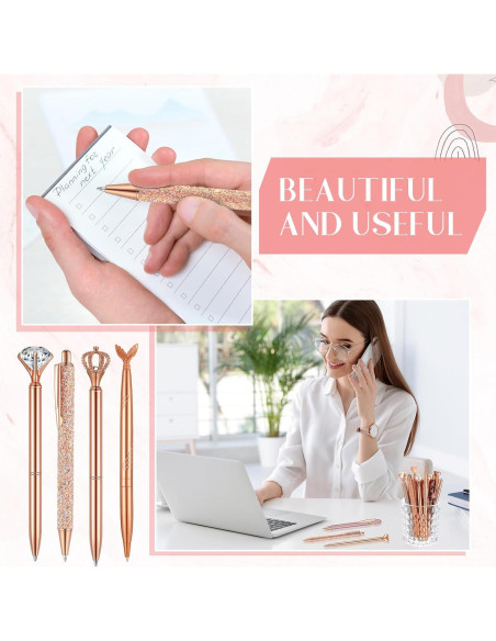 Conjunto de 16 Bolígrafos Retráctiles Colarr Oro Rosa Tinta Negra