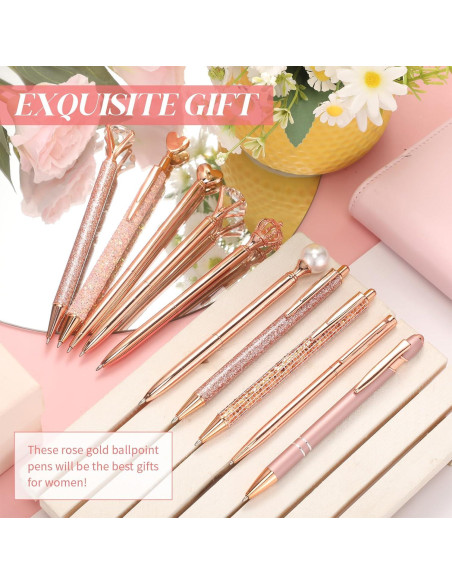 Conjunto de 16 Bolígrafos Retráctiles Colarr Oro Rosa Tinta Negra