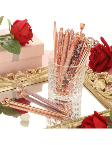 Conjunto de 16 Bolígrafos Retráctiles Colarr Oro Rosa Tinta Negra