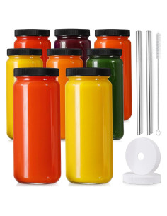 Pack de 8 Botellas de Vidrio AOZITA 16oz con Popotes y Tapas