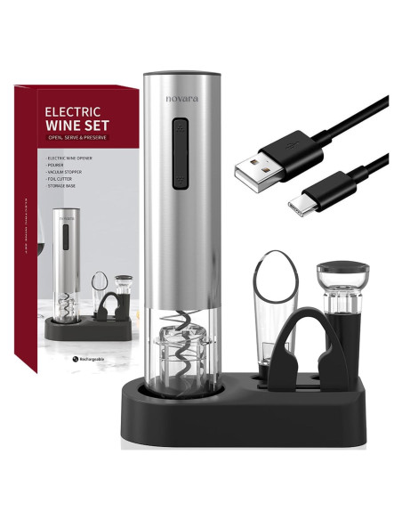 Sacacorchos Eléctrico Novara 4 en 1 Recargable Acero Inoxidable