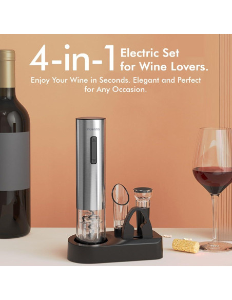 Sacacorchos Eléctrico Novara 4 en 1 Recargable Acero Inoxidable