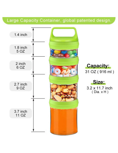 Tarros Apilables Seleware para Snacks, 4 Piezas 916ml Verde