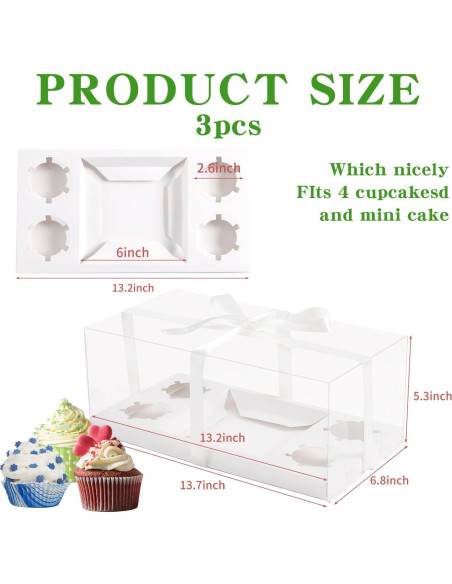 Cajas de Cupcakes Transparentes JCD 1+4 - 3 Piezas
