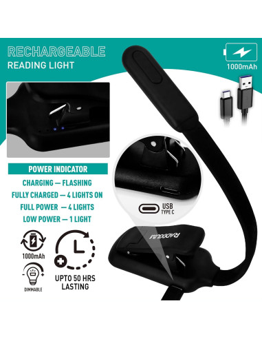 Luz de Libro Recargable Somisgarden AI4800BM 9 LEDs 50H USB-C