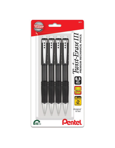 Lápiz Mecánico Pentel Twist-Erase III 0.5mm Negro Paquete 4