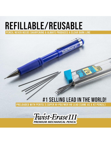 Lápiz Mecánico Pentel Twist-Erase III 0.5mm Negro Paquete 4