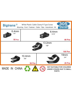 Bigtrans Clips de Alambre de Nylon Tipo R 305 Pcs - 5 Tamaños 2