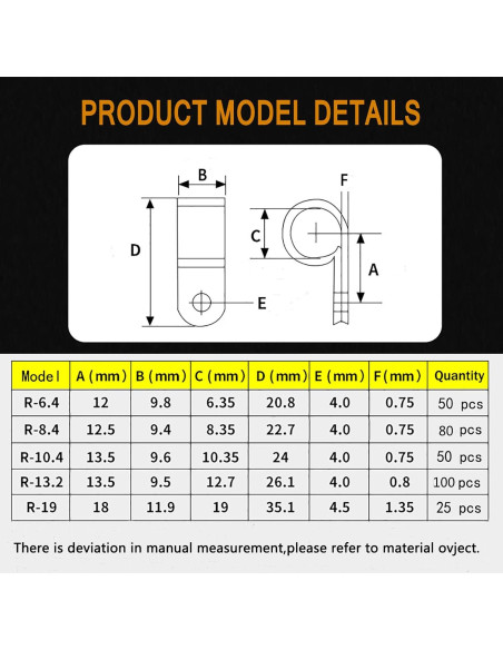 Bigtrans Clips de Alambre de Nylon Tipo R 305 Pcs - 5 Tamaños